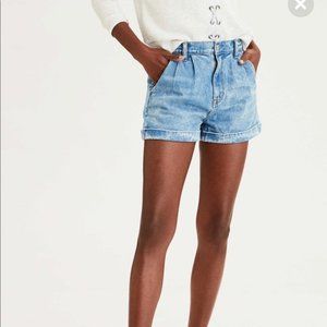 AEO | High Rise Pleated Denim Cuffed Mom Shorts